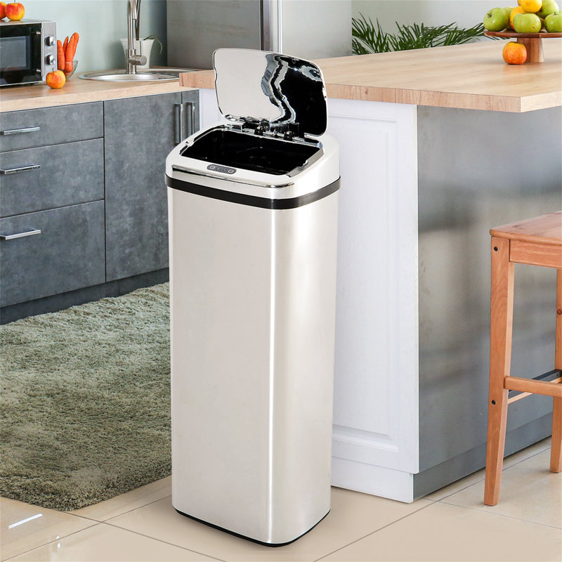 Jamesetta Steel Motion Sensor Kitchen Trash Can, 50 L, Silver