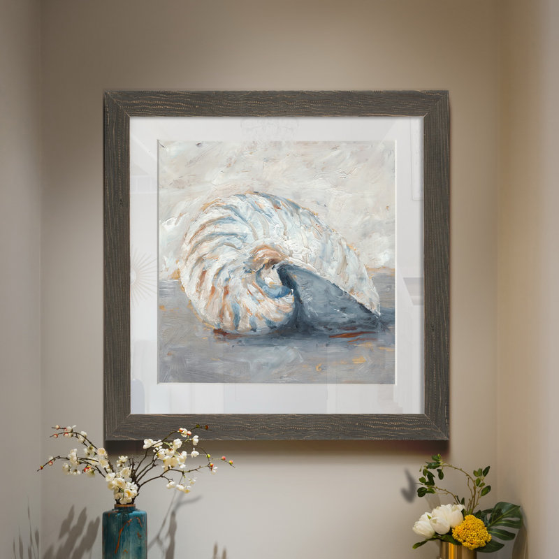 " Blue Shell Study I ", 31.5" H x 31.5" W x 1.5" D, Gray Framed Paper