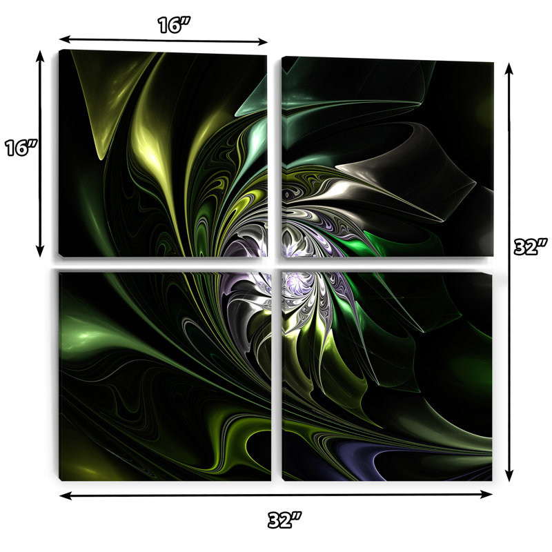 Ensemble de 4 reproductions d'art sur toile multicolores en verre coloré vert
