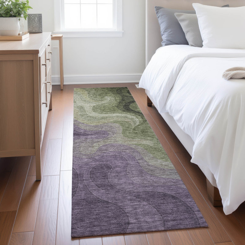Tapis abstrait lavable à la machine intérieur / extérieur ACN2468, Prune, Tapis de couloir 2 pi 3 po x 7 pi 6 po