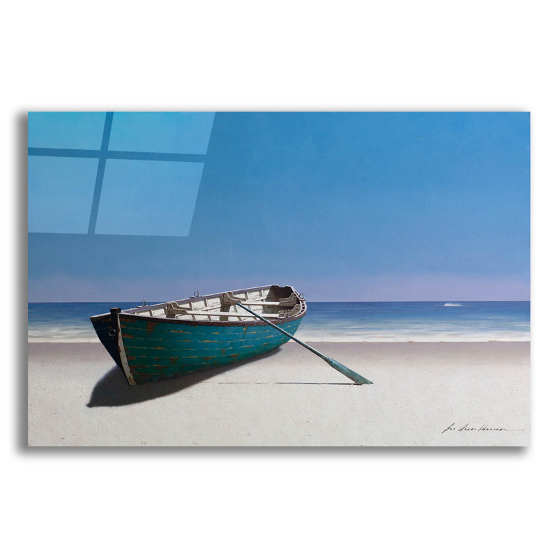 «Blue Boat» par Zhen-Huan Lu, art mural en verre acrylique, H 16 po x l 24 po x P 0,2 po