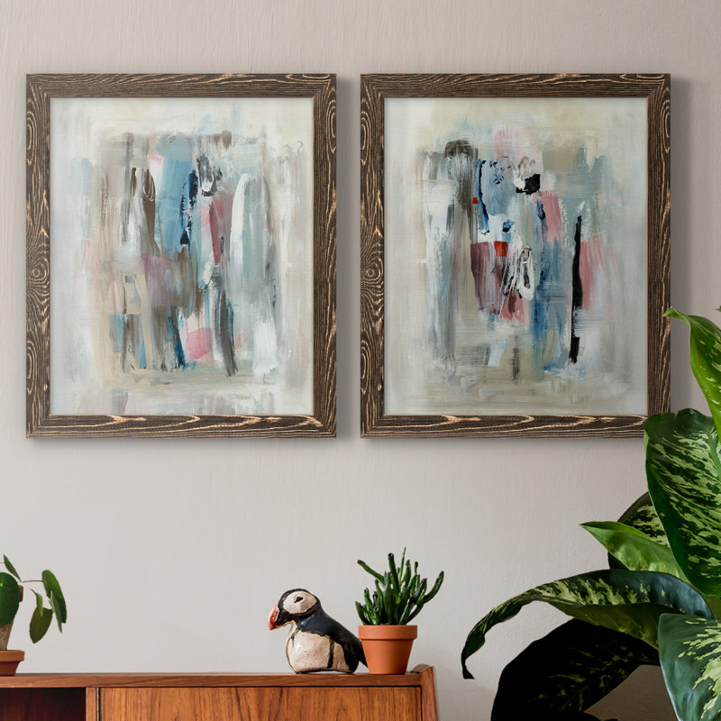 " Rain Shadow I " 2 - Pieces, No Mat, Walnut Framed Canvas, 24" H x 36" W x 1.5" D