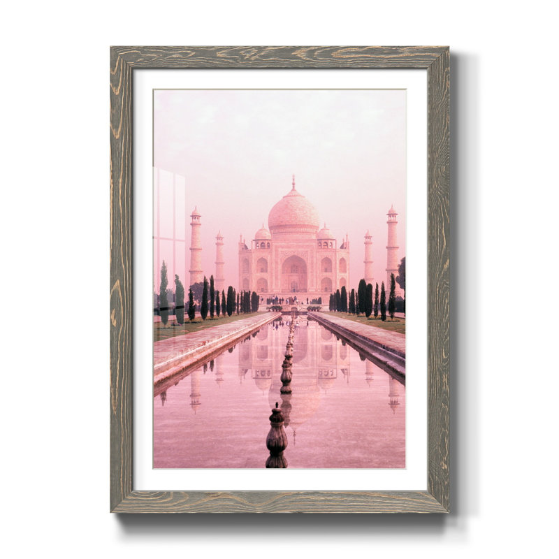 Taj Mahal en rose clair - reproduction de cadre photo, Gris, H 31,5 po x l 23,5 po x P 1,5 po