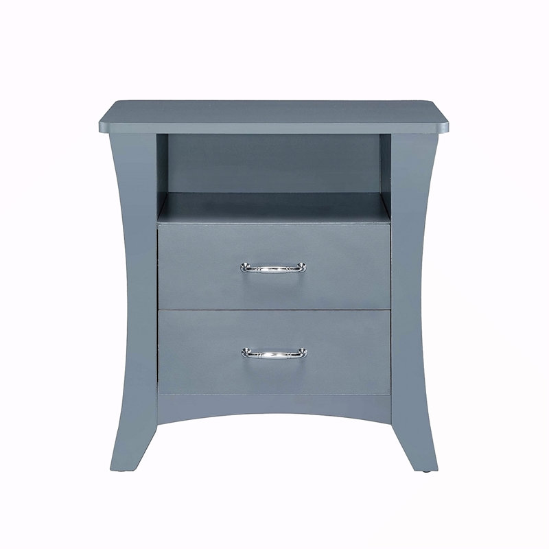 Table de chevet avec compartiment supérieur ouvert et 2 tiroirs