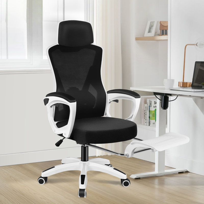 Office Chair with Headrest, Black, White