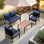 Ensemble de conversation pour patio 4 pièces Modern avec 2 chaises rembourrées, 1 causeuse et 1 table basse en bois-plastique-213129613