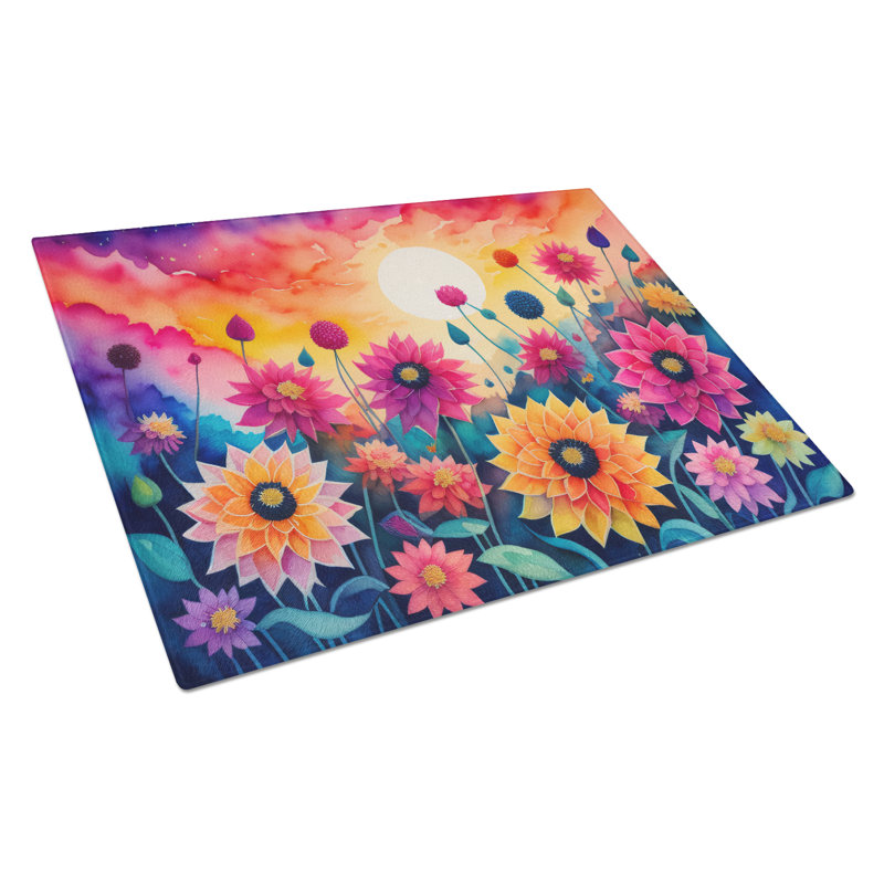 Grande planche à découper en verre Dahlias