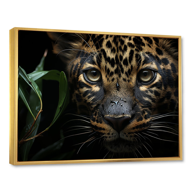 " Candid Jungle Captivation Leopard ", Gold Floater Framed, 34" H x 44" W x 1.5" D
