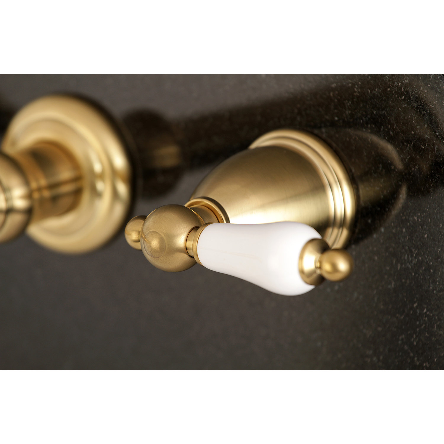 English Country Wall-Mounted Roman Tub Faucet, Satin Brass/White
