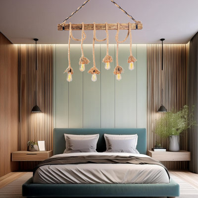 Lustre géométrique unique à 6 lumières avec accents de corde Clair