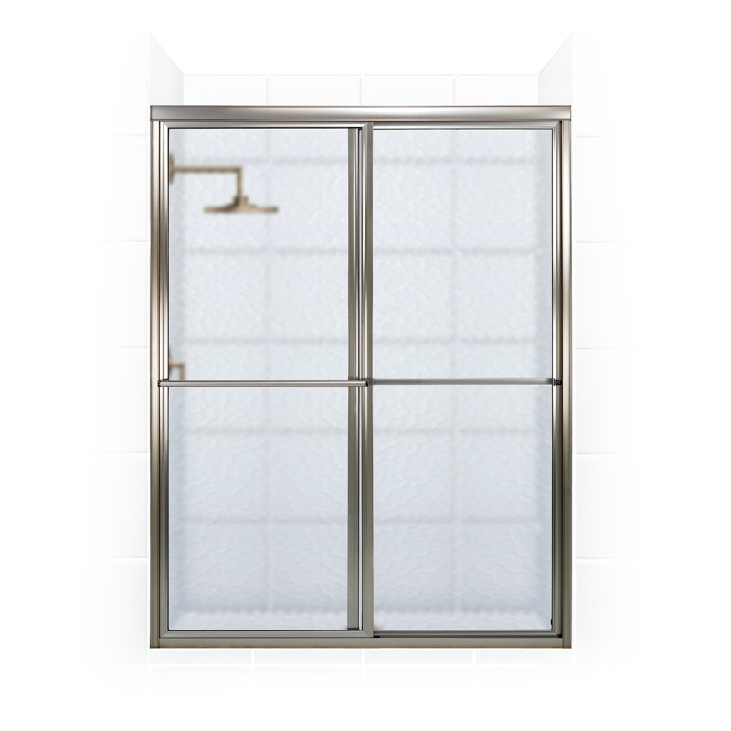 Newport Series - W x 70'' H Bypass Door Framed Shower Door with No, Standard Obscure / Aquatex, Brushed Nickel