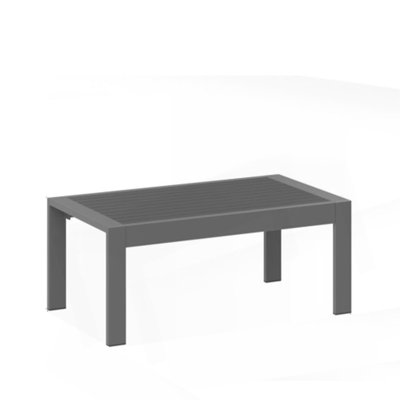 Table basse d'extérieur en métal toutes saisons 43 po x 24 po avec plateau d'aspect bois et cadre gris