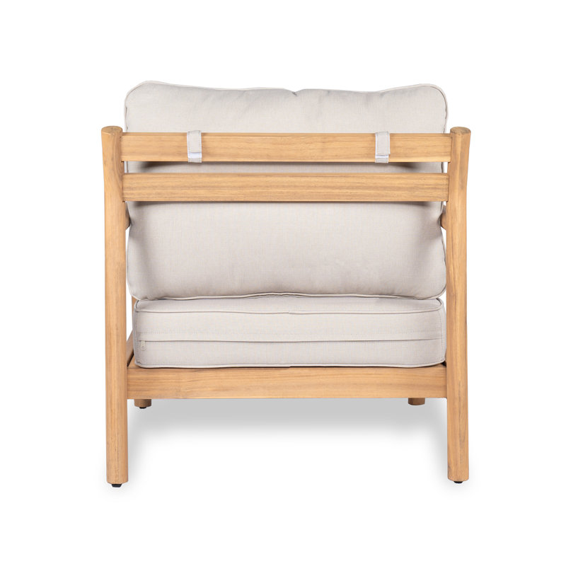 Fauteuil club de patio en bois d'acacia avec coussin résistant à l'eau, teck et beige (1 pièce)