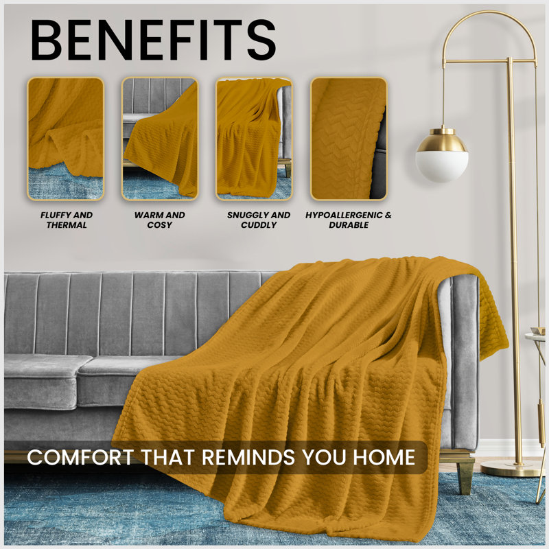 Standard Heated Throw Blanket, Yellow, 200cm W x 240cm L