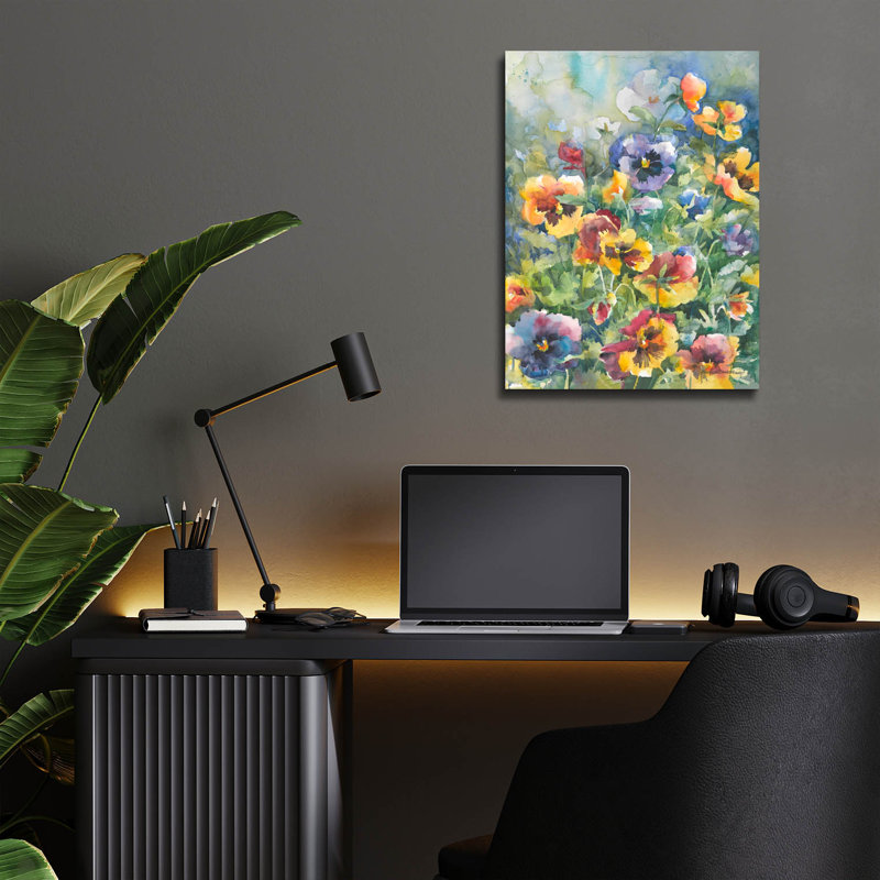 "Image Perfect Pansies" par Annelein Beukenkamp, art mural en verre acrylique, H 16 po x l 12 po x P 0,13 po
