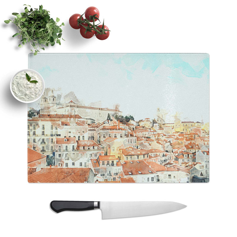 Tempered Glass Alfalma Lisbon Portugal Skyline Chopping Board, 28.5 cm W x 20 cm L