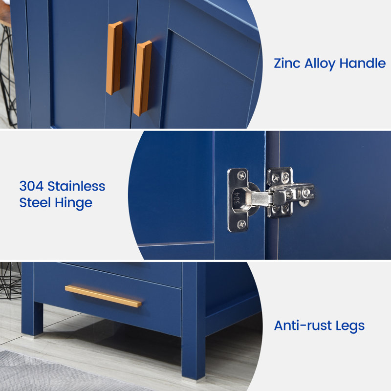 Ensemble de meuble-lavabo simple 24 po avec miroir Beyo, Bleu saphir