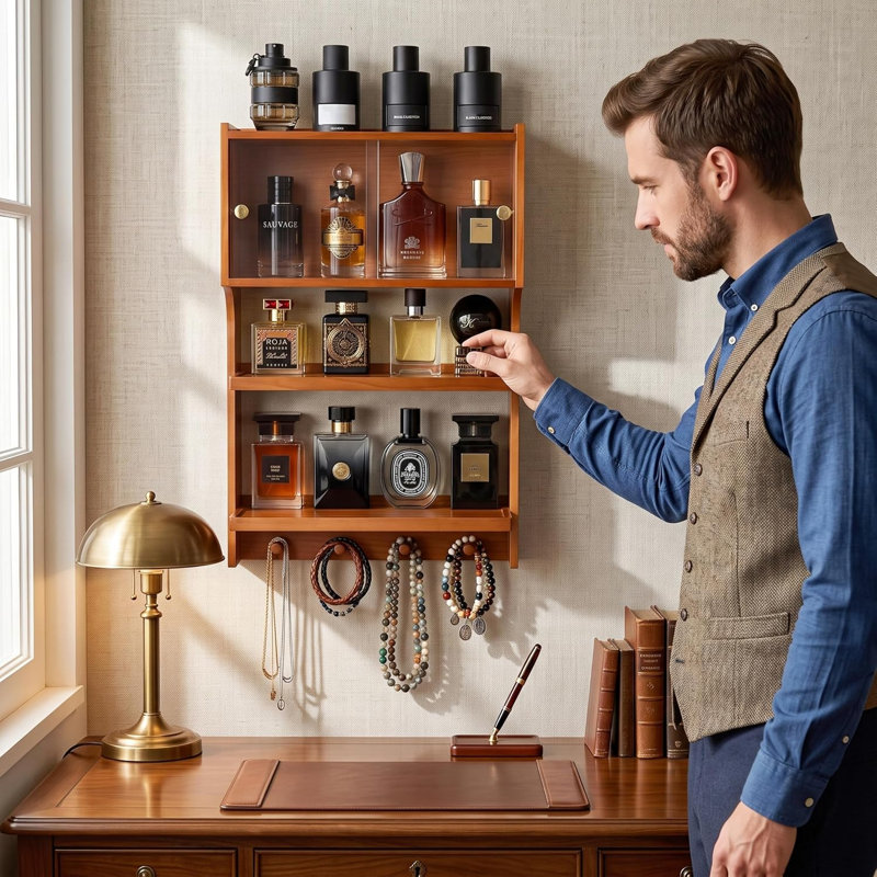 Wooden Cologne Wall-Mount Shelf,Dustproof Cabinet, Solid Wood