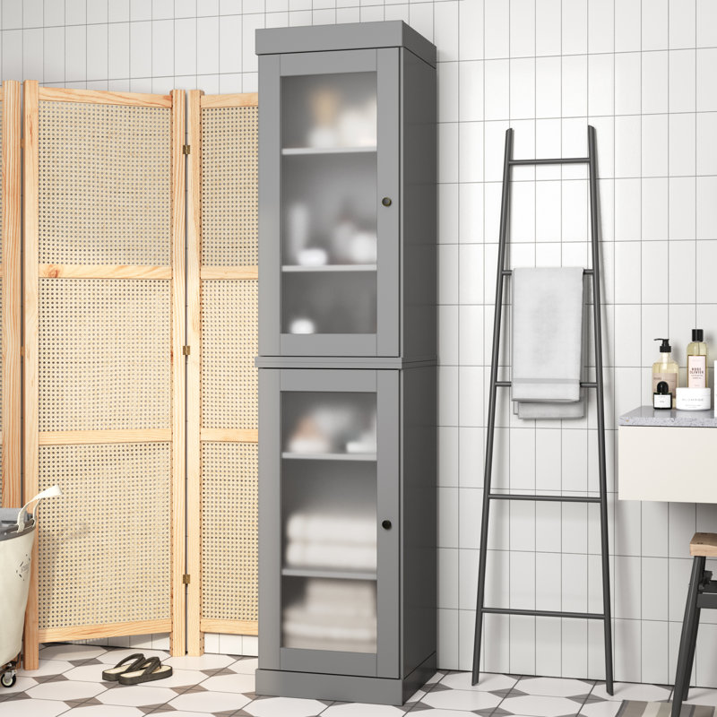 Palace Imports 100% Solid Wood Bathroom Storage Cabinet, Frosted Glass Doors, Adjustable Shelves, 16.5" Wide, 71.5" Tall