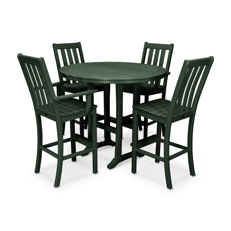 POLYWOOD Vineyard 5-Piece Nautical Trestle Bar Set, Green