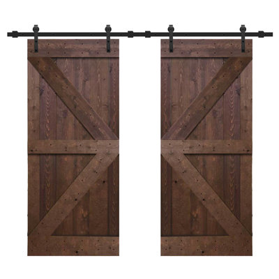 84'' Solid Wood Paneled Stained without Installation Hardware Kit Barn Door