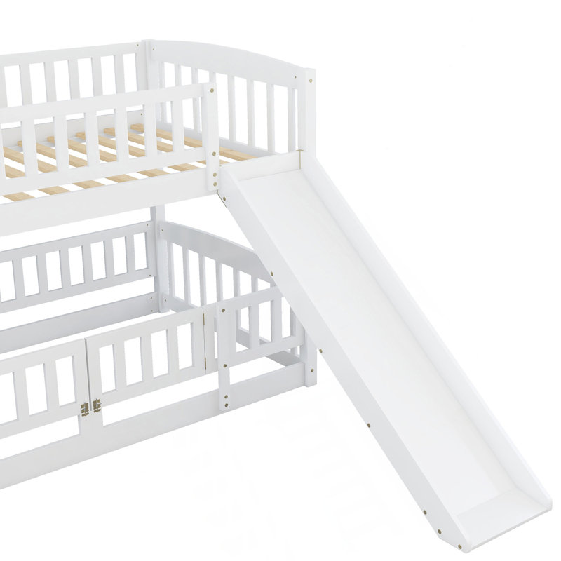 Lit superposé avec glissade, lit superposé simple au-dessus de simple avec clôture et échelle blanc (pour les tout-petits enfants et adolescents)