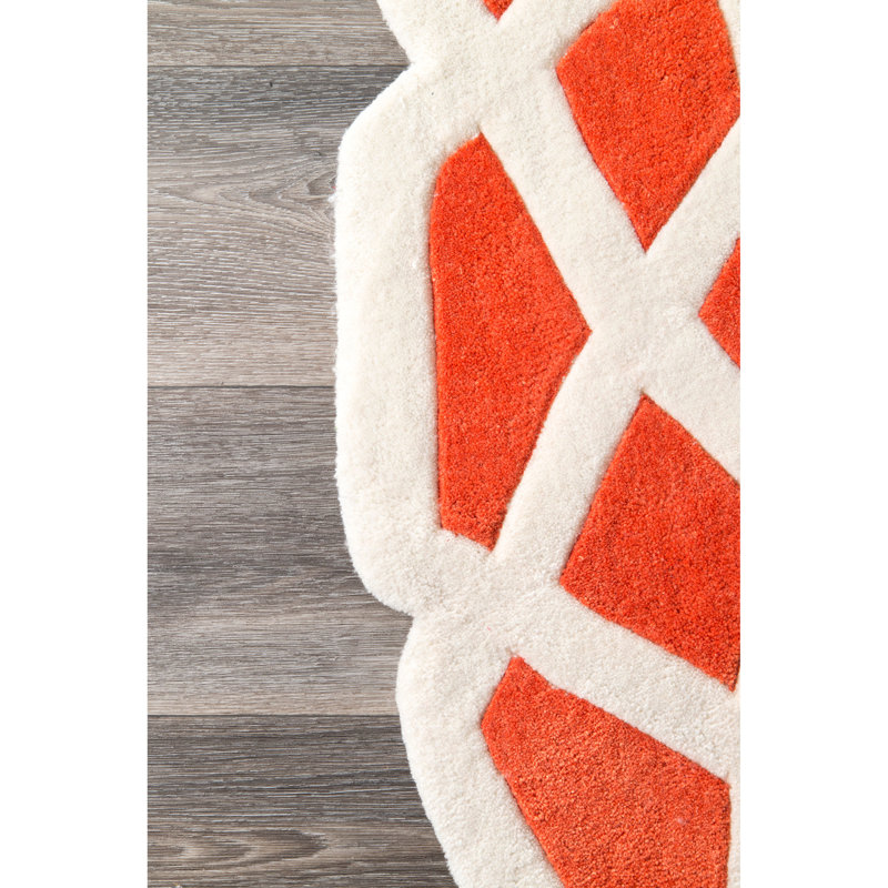Tapis de zone en cristal de couleur orange/crème touffeté à la main Marceline, Rond 6 pi