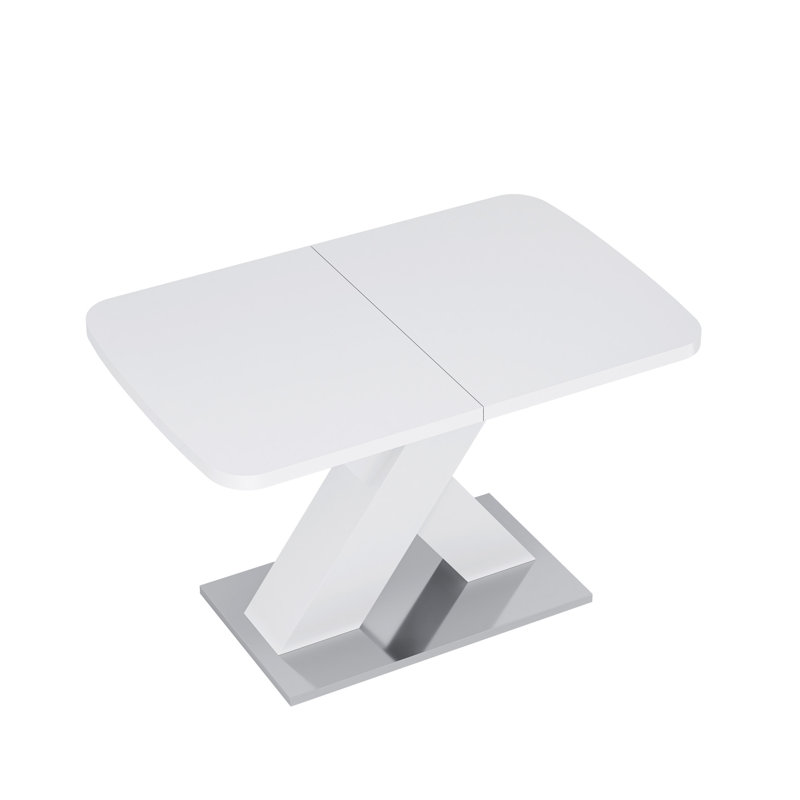Table de salle à manger moderne, de forme carrée, avec plateau blanc et structure en acier, extensible, avec base, facile d'entretien, 89,3 lb