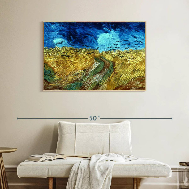 Champ de blé avec corbeaux 1890, Cadre flottant en bois naturel, 40 po x 27 po