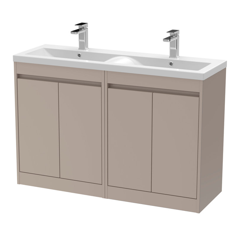 nuie Havana 1200mm Soft Linen 4 Door Floor Standing Vanity Unit With Ceramic Basin, Soft Linen