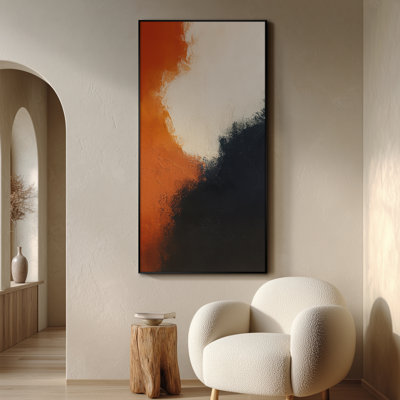 Très grande reproduction d'art sur toile - Abstrait couleur crème en orange brûlé et noir, décoration pour le salon ou la chambre à coucher - «Assemblage requis du cadre (cadre non fini)»