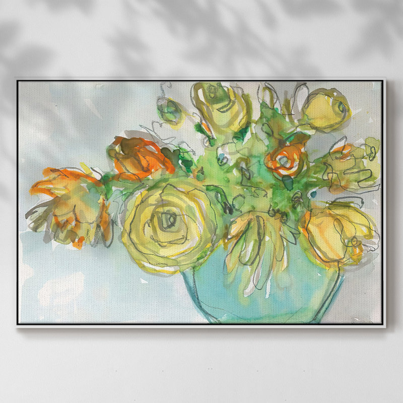 " Spring Floral Accent I ", 17" H x 25" W x 2" D, White Framed Canvas