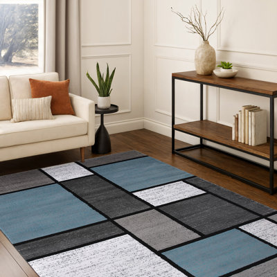 Tapis gris / bleu / noir / blanc à motif floral Carius Performance - motif floral moderne, salon, chambre à coucher, salle à manger, tapis durable et facile à nettoyer