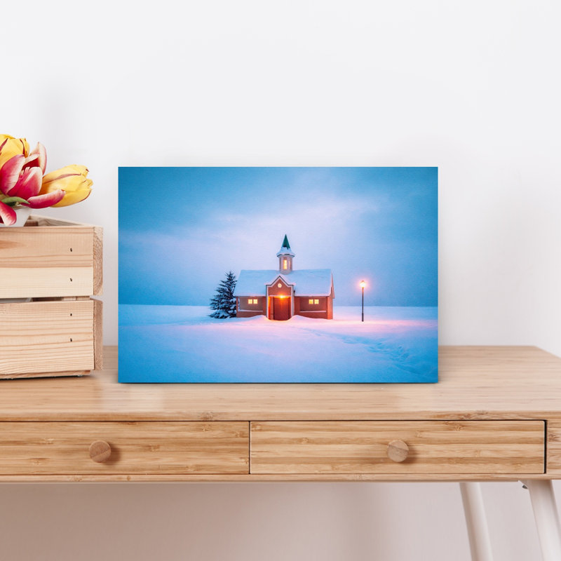 Cozy Winter Church, Peaceful Serene Tranquil Landscape Tree, reproduction d'art murale, 12" H x 18" W