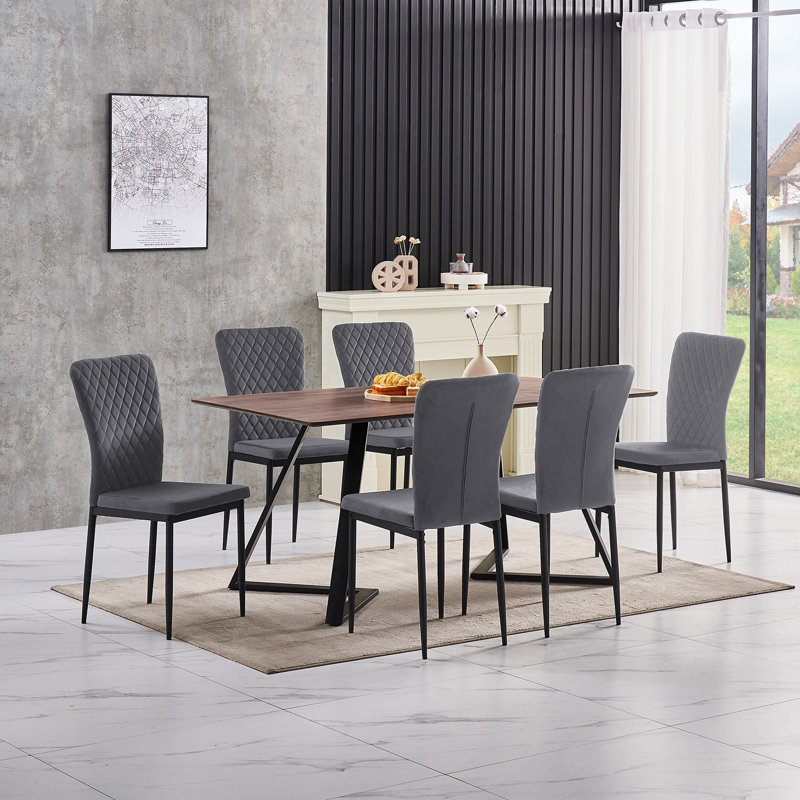 Aedan-Joseph Velvet Upholstered Dining Chair Set, Grey