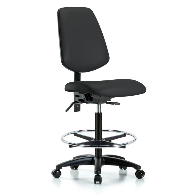 Jalynn Vinyl Drafting Chair, Black, Glides, Included
