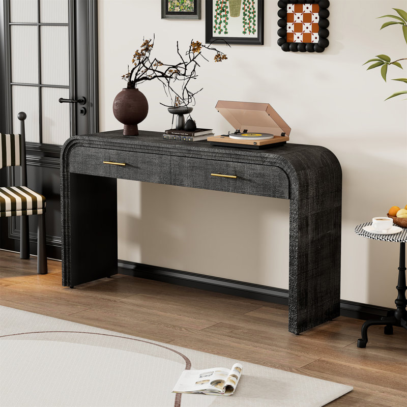 Curved Retro Entryway Console Table with 2 Drawers, Open Base Accent Table with Fluted Detail for Living Room & Dining Room