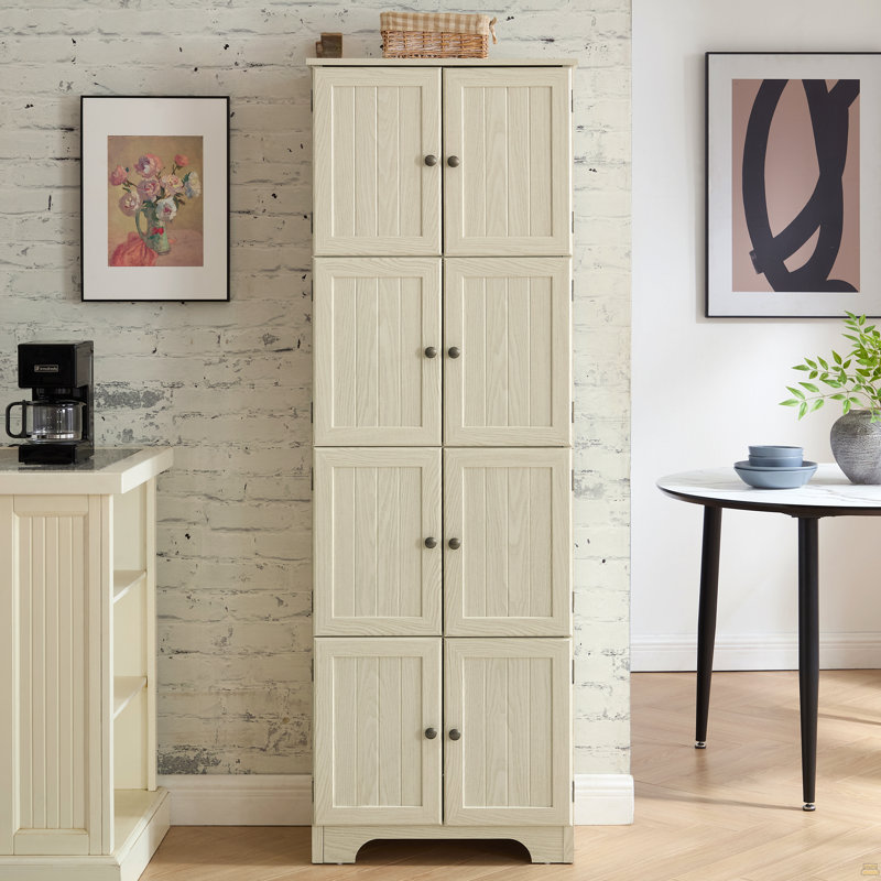 Armoire de rangement haute 72,4 "avec 8 portes et 4 tablettes, bibliothèque, Blanc