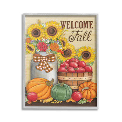 Fall Harvest Welcome Phrase Framed Giclee Art by Deb Strain