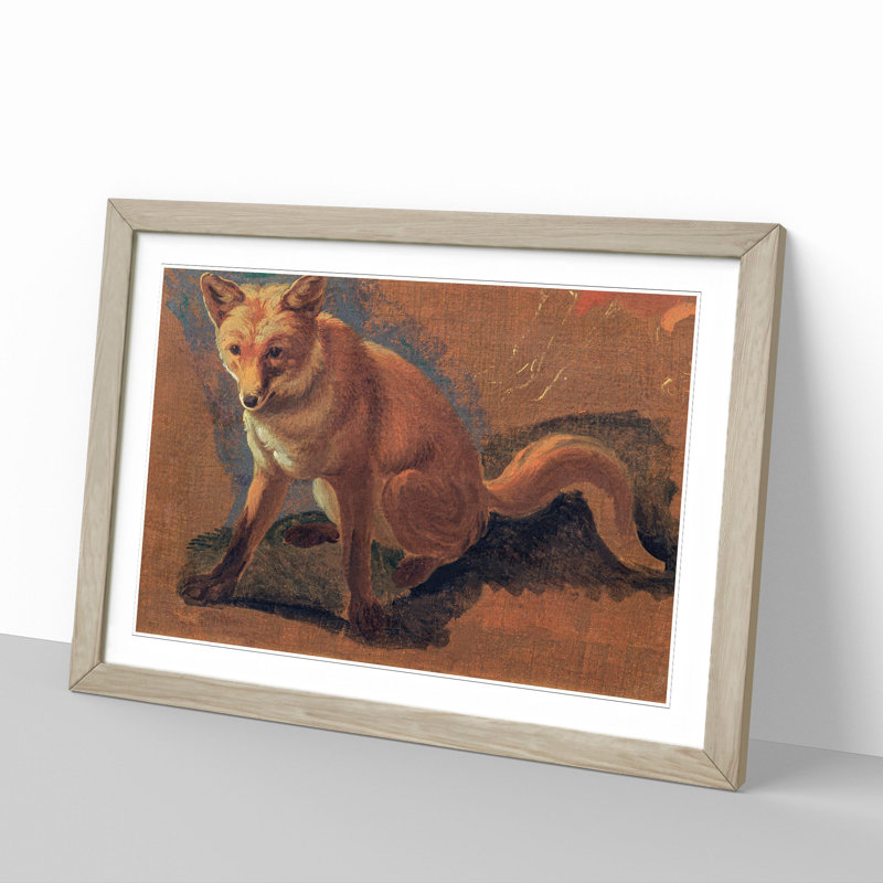 Study of a Fox by Jacques-Laurent Agasse - Picture Frame Painting, Oak Framed, 27cm H x 36cm W x 2cm D