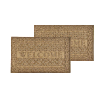  Paillasson antidérapant de bienvenue pour l'entrée, intérieur extérieur, robuste, imperméable, facile à nettoyer, tapis à profil bas pour l'entrée, le garage, le patio, les espaces très passants, le treillis naturel, 18 po x 30 po, paquet de 2