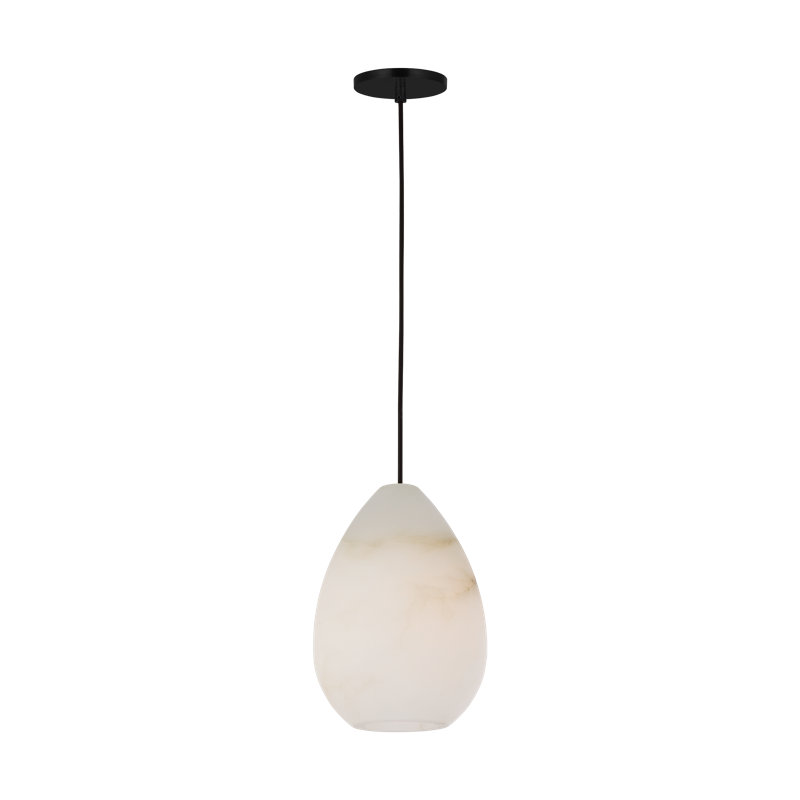 Sean Lavin Alina 1-light LED Pendant in Polished Nickel with Alabaster shade, 18.5" H x 8.5" W, Black, Yes