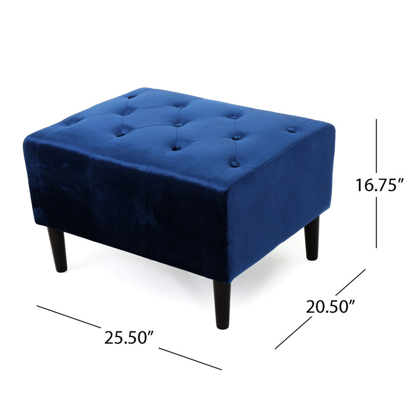 Tabouret Mid-Century en velours bleu marine avec base capitonnée en bois de bouleau capitonné