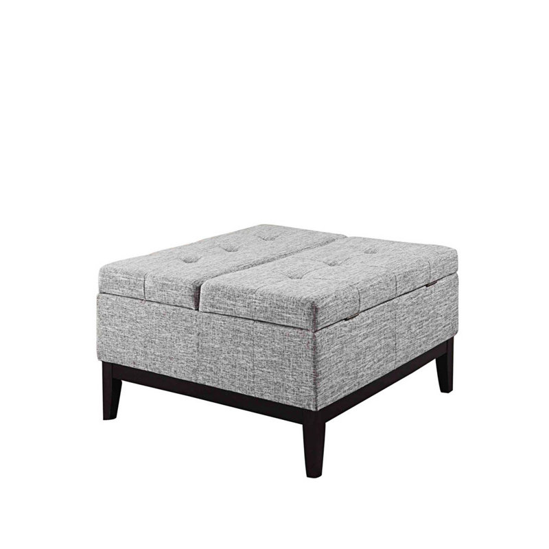 Upholstered Ottoman, Light Gray Linen