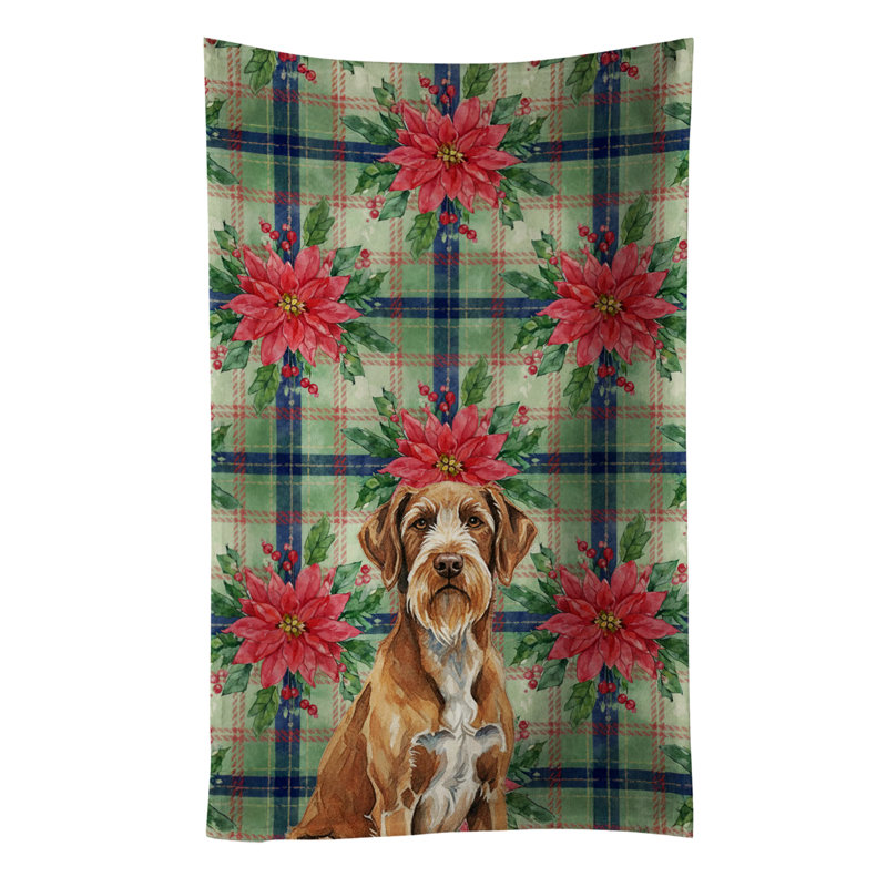 Wirehaired Pointing Griffon Christmas PoinsettIas Kitchen Towel, Brown/White Wirehaired Pointing Griffon