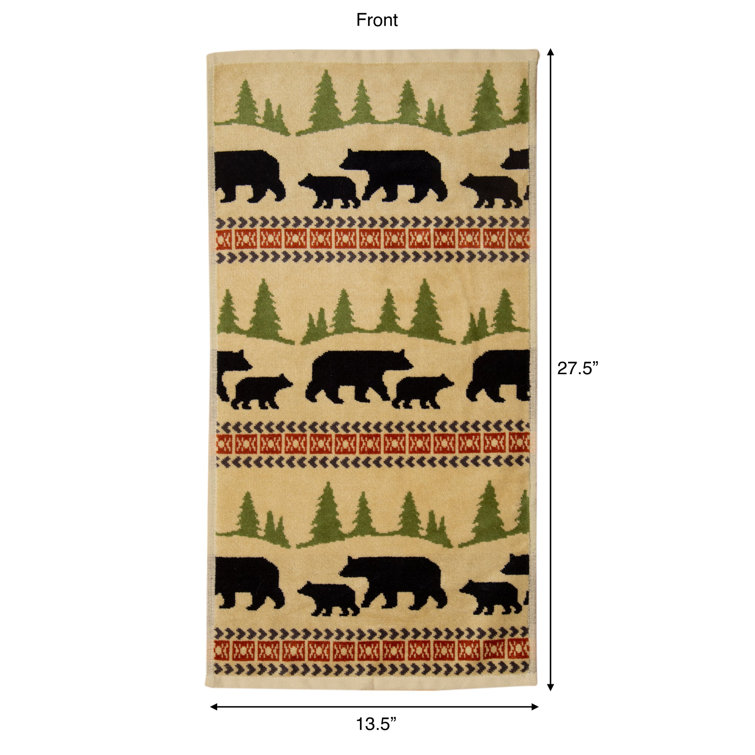 2 Bear Hand Towel Cabin Themed Kitchen Towels with Animals Lodge White  Dishcloth