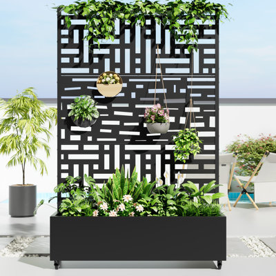 Lit de jardin extérieur surélevé en métal avec treillis et roues