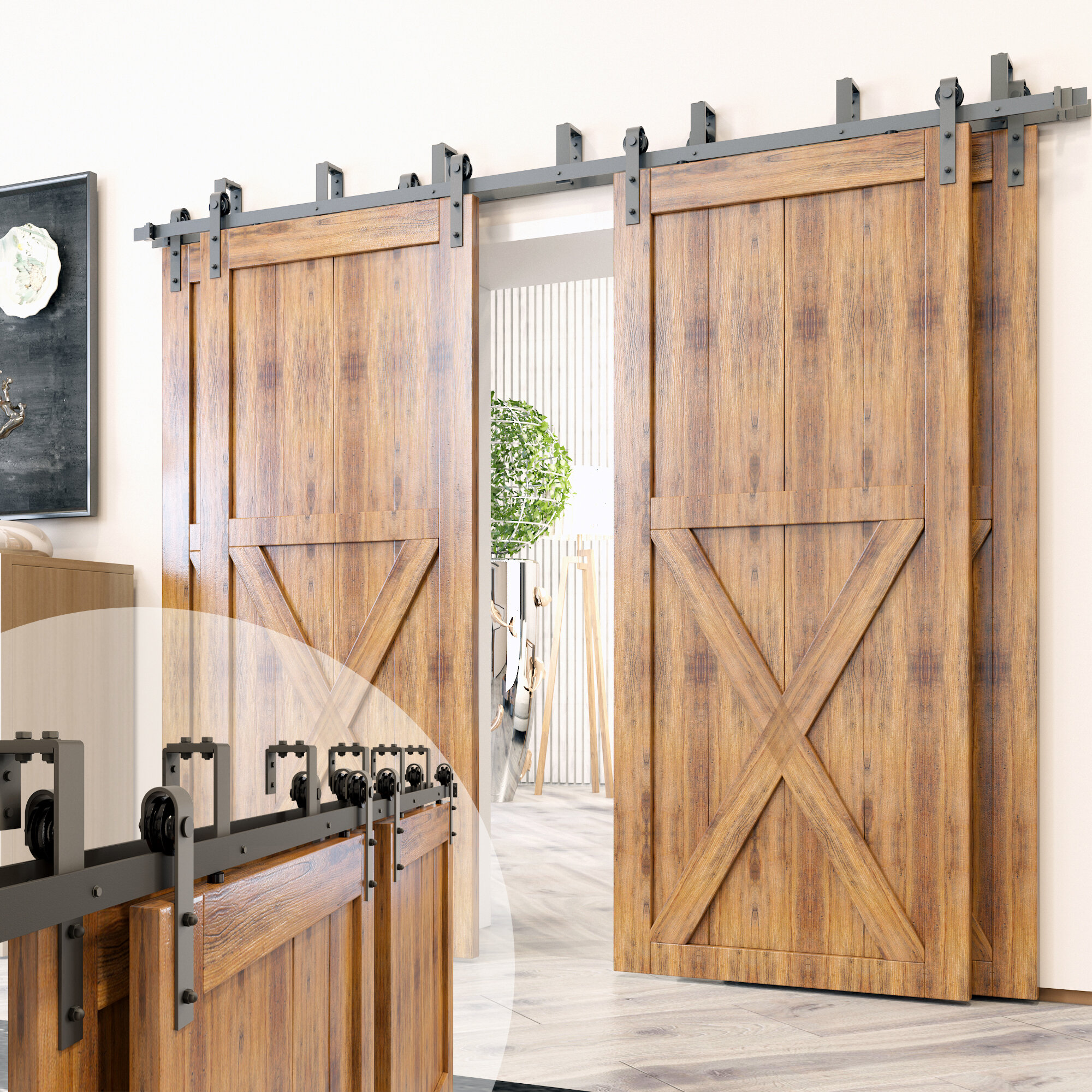 Homacer Rustic Double Bypass Barn Door Hardware & Reviews | Wayfair