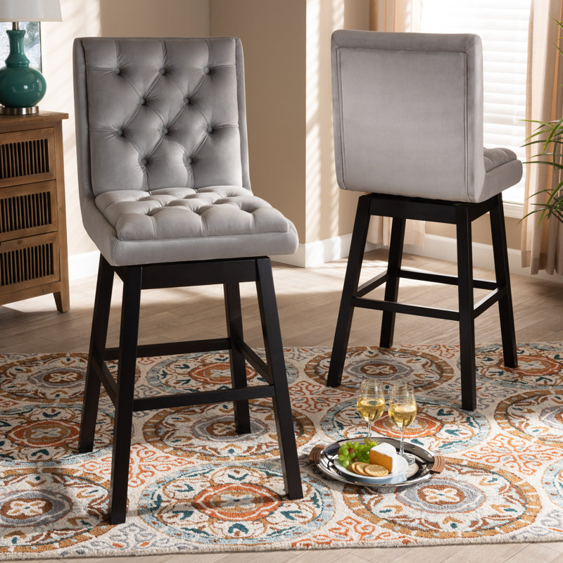 Swivel Solid Wood Counter Stool, Light Gray, Wenge