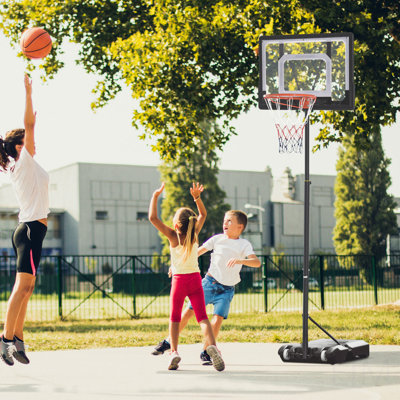 Soozier Portable Basketball Hoop System Stand With 33In Backboard, Height Adjustable 5FT-7FT For Indoor Outdoor Use